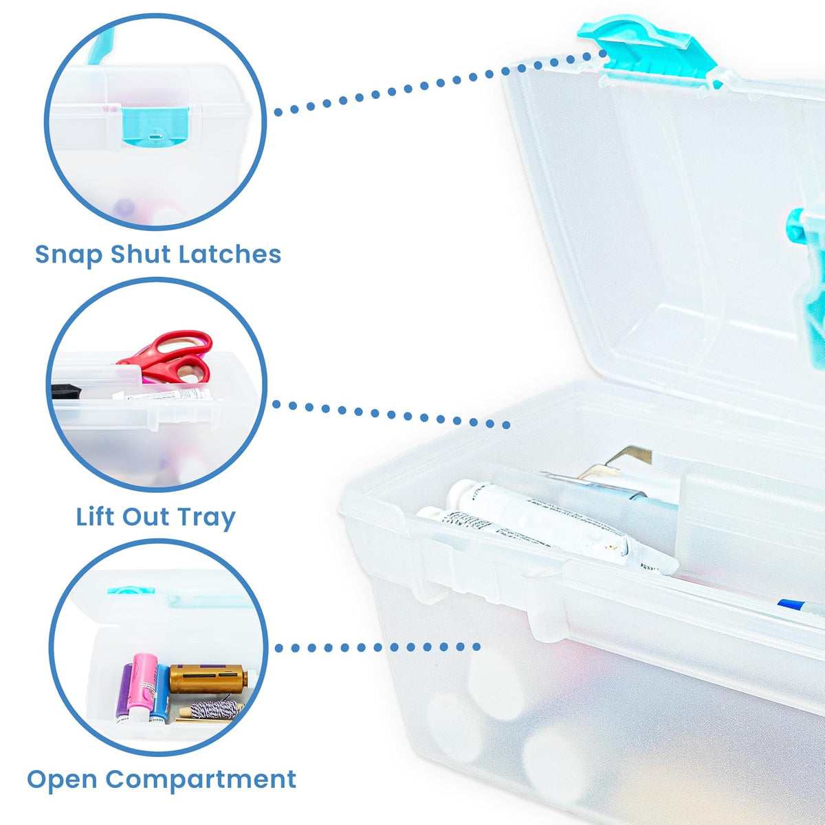 ArtBin 6937AG Essentials Caja de Bandeja elevable, Organizador portátil de Arte y Manualidades con asa y Bandeja, Transparente/Aguamarina