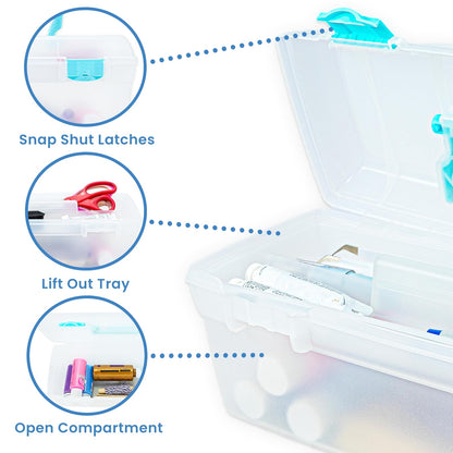 ArtBin 6937AG Essentials Caja de Bandeja elevable, Organizador portátil de Arte y Manualidades con asa y Bandeja, Transparente/Aguamarina