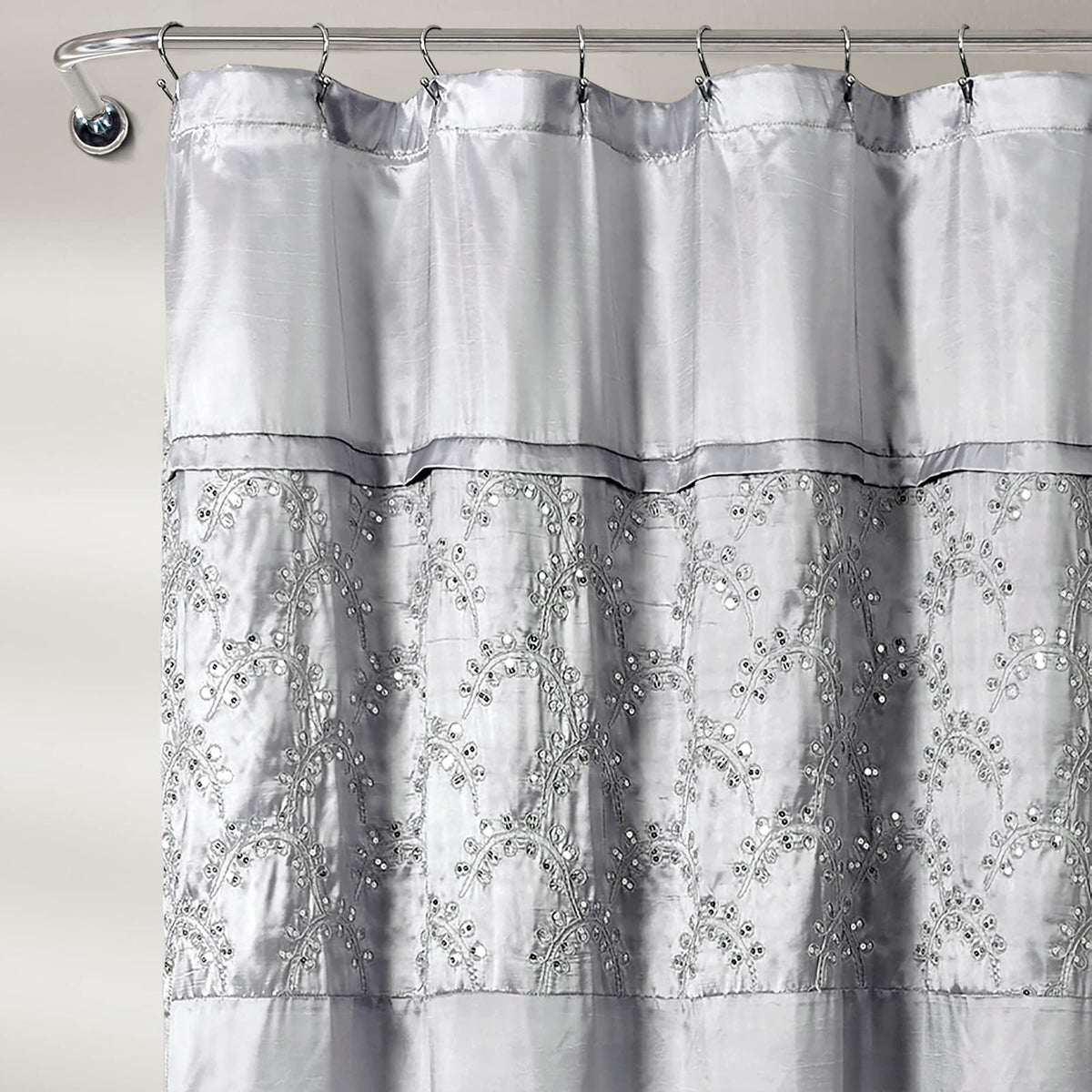 Lush Decor Maria Cortina de Ducha, 72 x 72 Pulgadas, Gris y Plateado