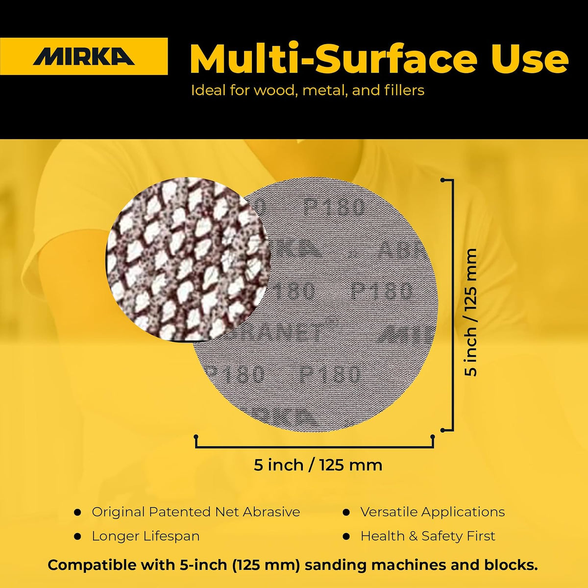 Mirka 9A-232-100 - Discos de lija abrasivos sin polvo (12,7 cm, 100 granos, 50 unidades)