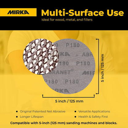 Mirka 9A-232-100 - Discos de lija abrasivos sin polvo (12,7 cm, 100 granos, 50 unidades)