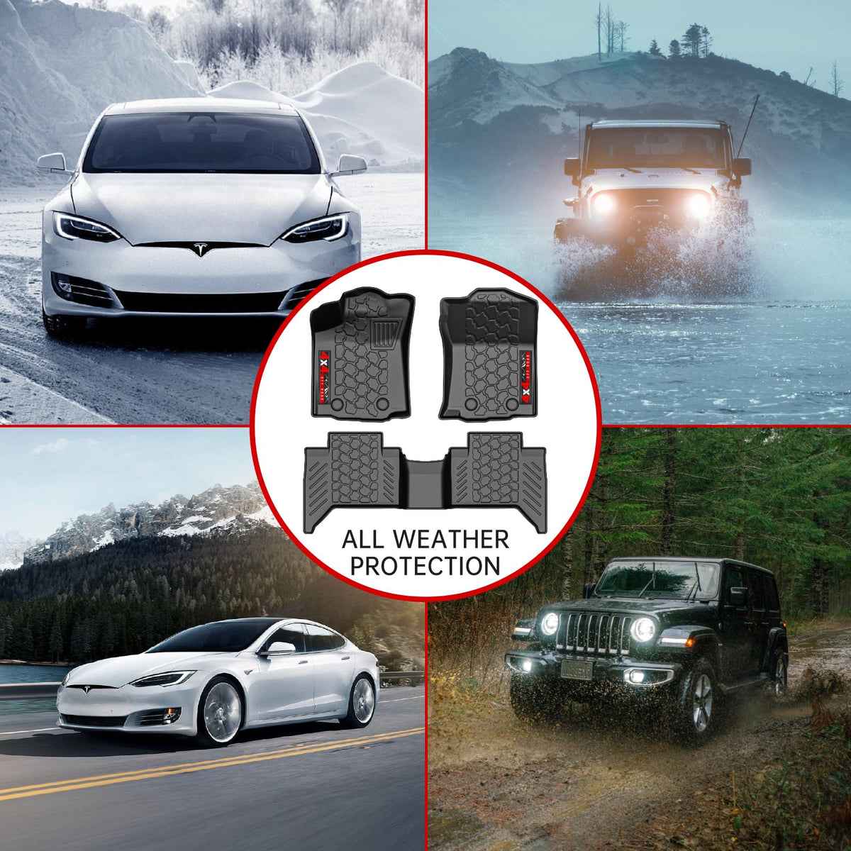 Alfombrillas Antideslizantes para Todo Tipo de Clima, 5 Piezas, Ajuste Personalizado para Toyota Tacoma 2018-2023 (Solo automático) | Revestimientos de Goma para Piso de camión con Tiras