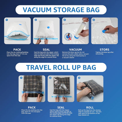 Simple Deluxe - 8 bolsas de almacenamiento al aspiradora jumbo para ahorrar espacio, bolsas de sellado al aspiradora con bomba de mano para edredón, mantas, ropa de cama, almohadas y ropa