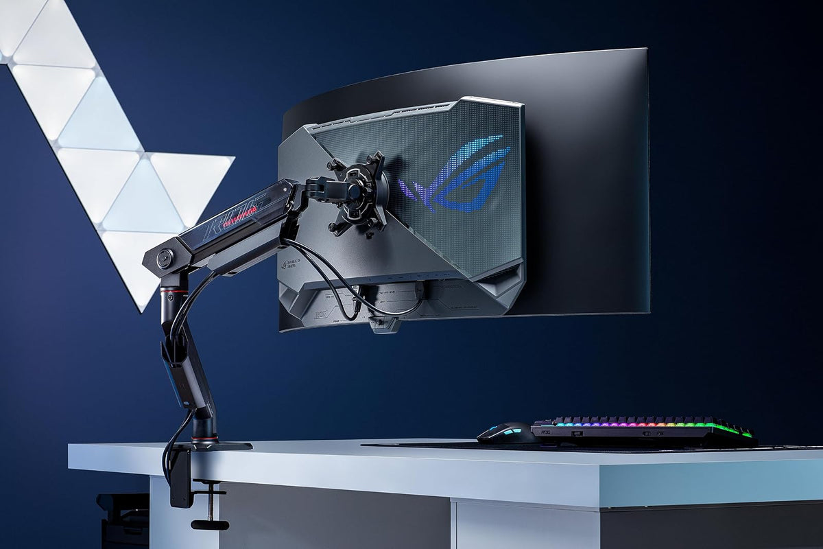 ASUS ROG Ergo - Brazo para Monitor (AAS01) - Soporte para Monitor con gestión de Cables, ergonómico, pivotante, Giratorio, Altura Totalmente Ajustable, fácil configuración de computadora, hasta 39