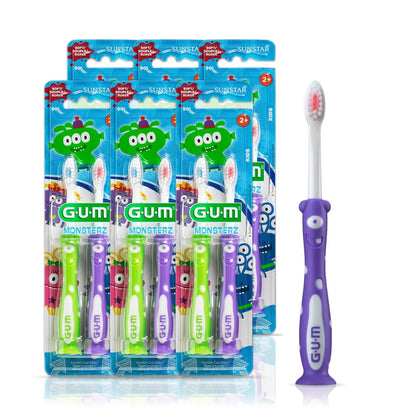 GUM 901B Monsterz Kids and Toddler Toothbrush, Soft, Ages 2+, 2 Count (Pack of 6)