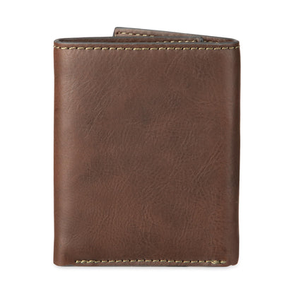 Levi's Men's Trifold Wallet - Sleek and Slim Includes ID Window and Credit Card Holder,Brown Stitch