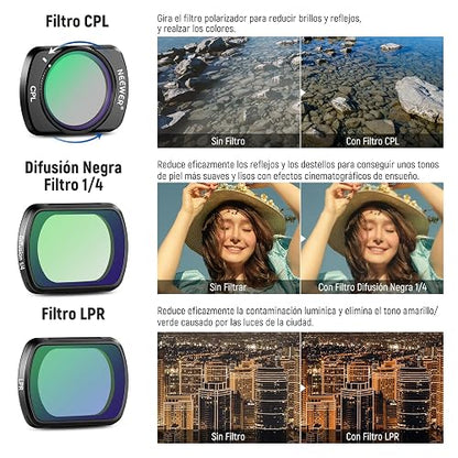 NEEWER Juego Filtro Magnético ND Compatible con dji Osmo Pocket 3 / Pocket 4 / Xtra Muse,CPL ND (8/16/32/64/128/256/1000) ND8/PL ND16/PL ND32/PL ND64/PL LPR Difusión Negra 1/4