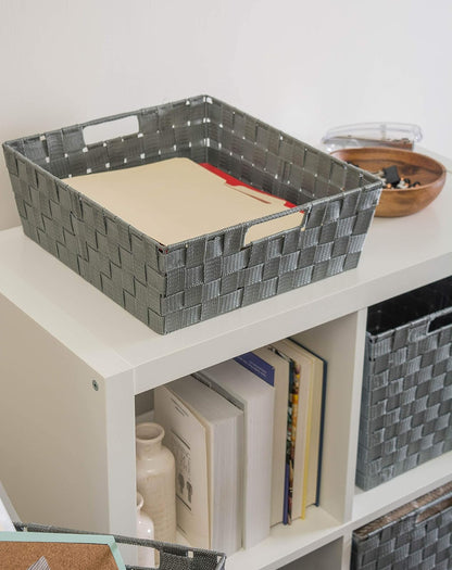 DII Duradero contenedor de almacenamiento de nailon tejido trapezoidal o canasta para organizar tu hogar, oficina o armarios, Gris, Bandeja, 1, 1