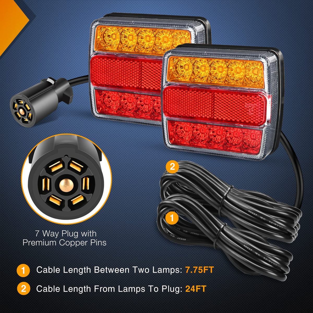 Nilight TR-143 Kit de Luces LED Magnéticas para Remolque, Cable de 25 Pies con Enchufe de 7 Pines, Luces de Parada/Giro/Matrícula Ámbar, 12 V