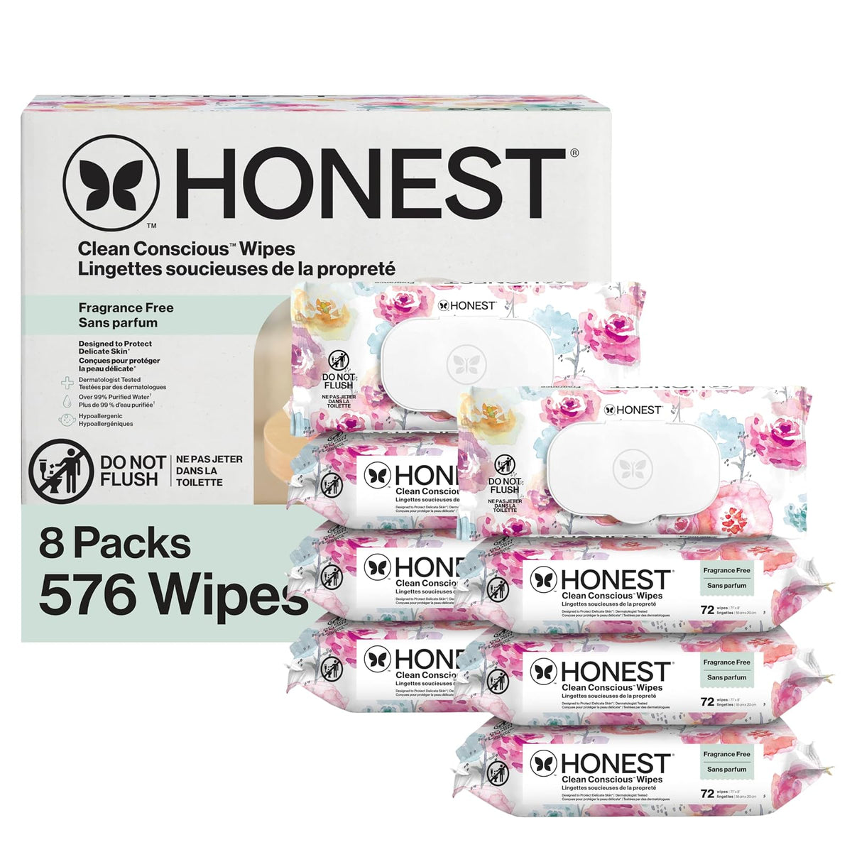 The Honest Company Wipes, Rose Blossom, 576 Count
