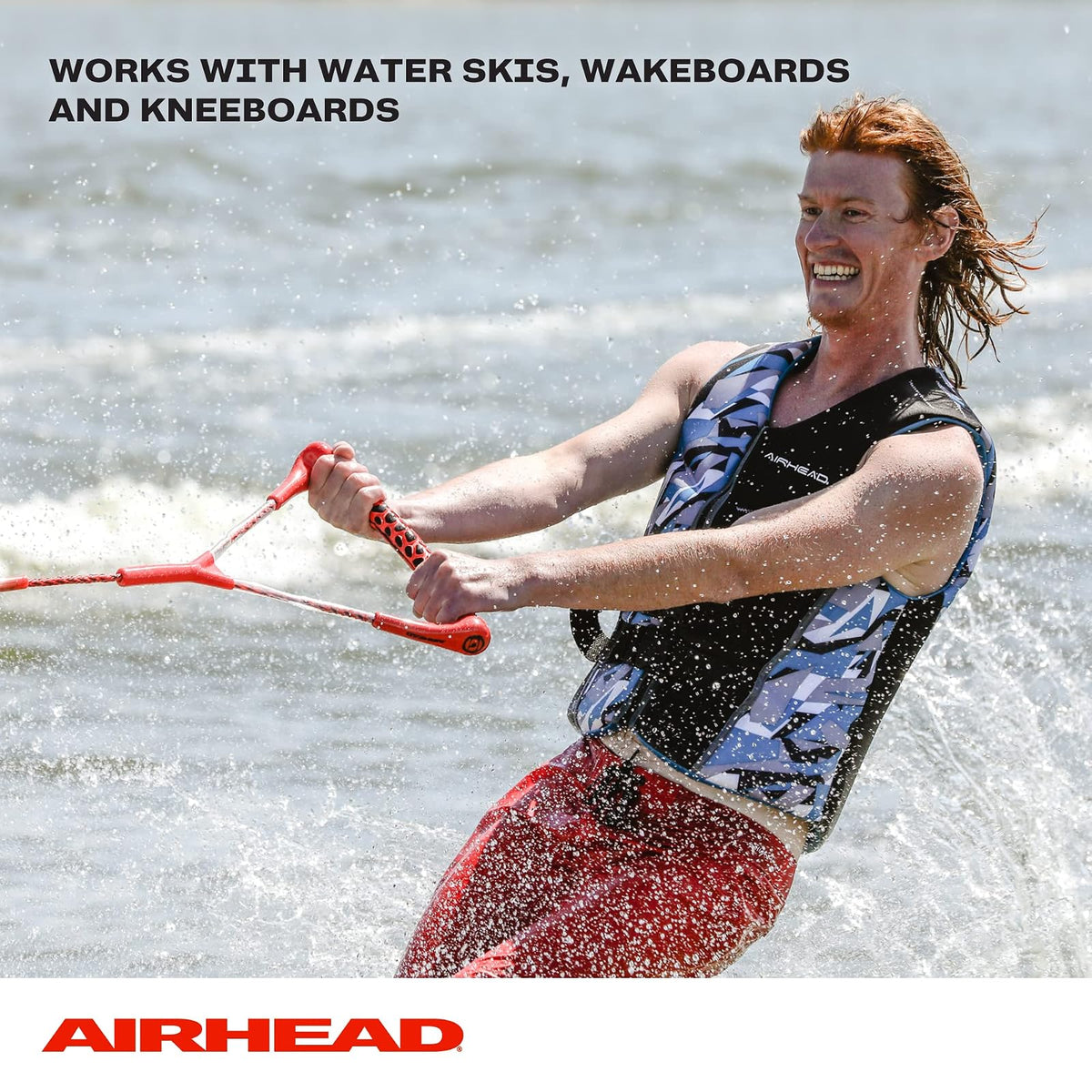 Airhead - Cuerda de esquí acuático con Mango de Radio, 3 Secciones para esquís acuáticos, wakeboards y Rodilleras