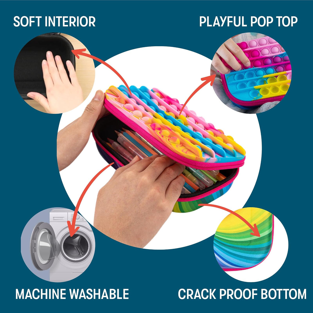 ZIPIT POP - Caja de lápices para niñas, juguete para la ansiedad, estuche sensorial de silicona para presionar, estuche para lápices de gran capacidad (arco iris)