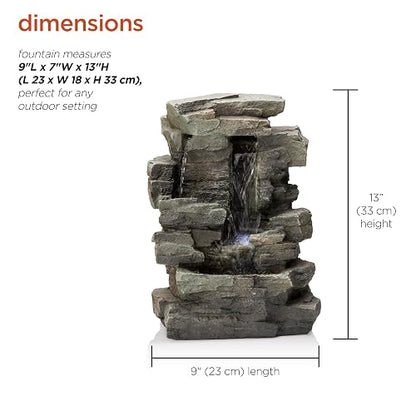 Alpine Corporation WIN220 Fuente de Cascada de Rocas Calmantes de 4 Niveles para Mesa Interior con Luces LED, 13", Gris