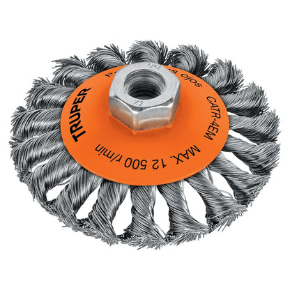 Truper CATR-4EM, Carda tipo cónico 4" alambre trenzado, multi-rosca