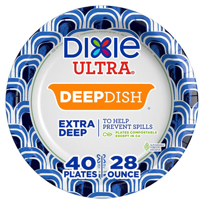 Dixie Ultra Platos de papel de plato profundo, platos desechables impresos de tamaño cena de 9 9/16 pulgadas, 40 unidades (1 paquete de 40 platos), embalaje y diseño pueden variar