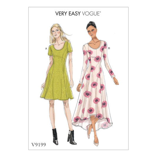 Vogue Patterns - Vestido de punto para mujer, estampado de costura, talla 14-16-18-20-22, rojo