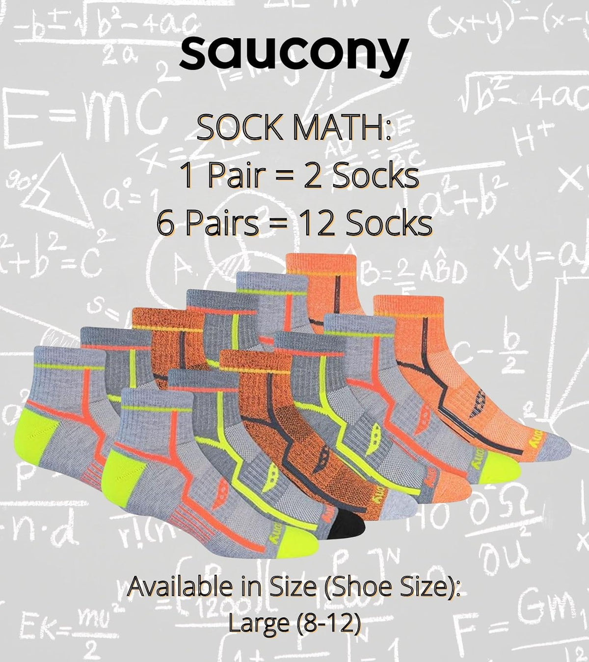 Saucony Rundry Bolt Performance Quarter Socks, Available in L-xl (6, 12 Pairs) Calcetines para correr Hombre
