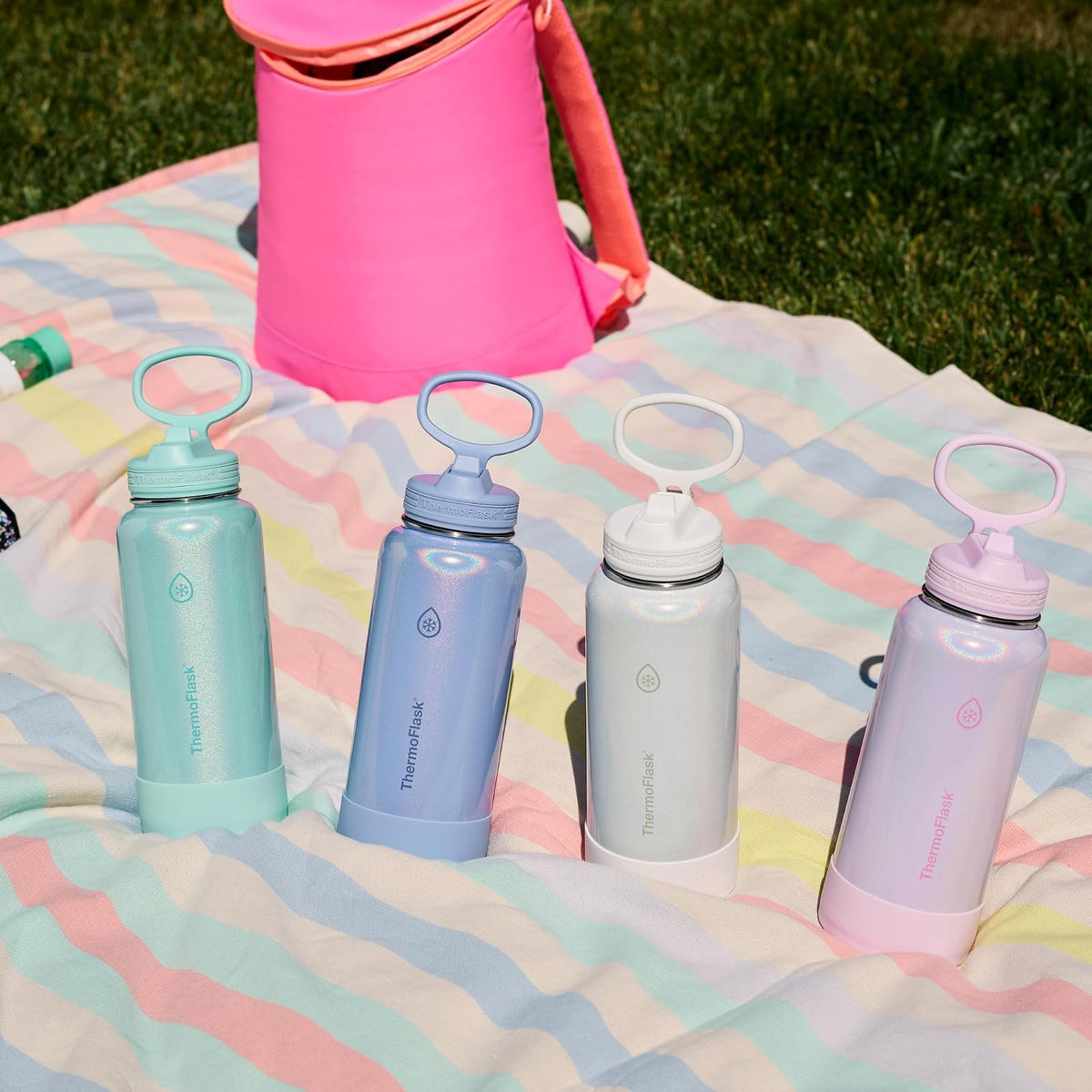 ThermoFlask - Botella de agua de acero inoxidable de doble pared aislada al aspiradora de 32 onzas con tapa de popote, Aquatic Awe