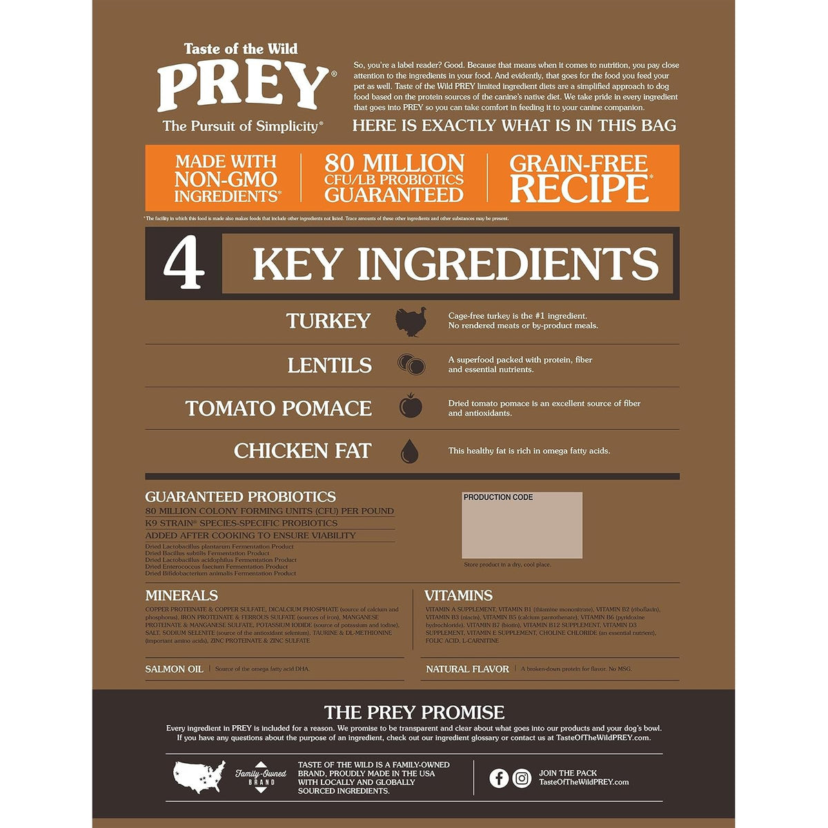 Taste Of The Wild Prey Pavo Alimento para Perro | Pavo como ingrediente principal, ingredientes limitados, sin granos, fórmula de fácil digestión
