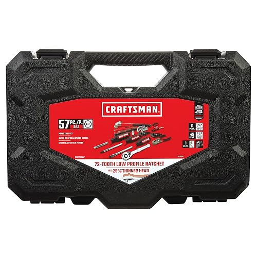 CRAFTSMAN - Juego de herramientas mecánicas de 57 piezas, juego de herramientas para el hogar, enchufes, carraca, destornilladores, martillo, alicates, llaves hexagonales, herramientas de mano