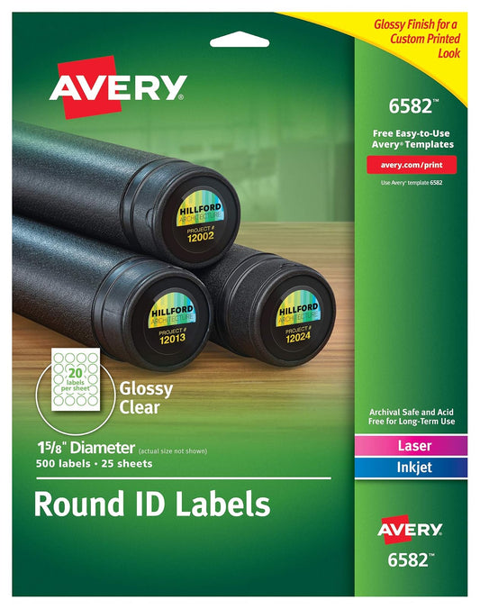Avery 6582 - Etiquetas redondas multiusos transparentes y (diámetro de 4 cm, 500 unidades)