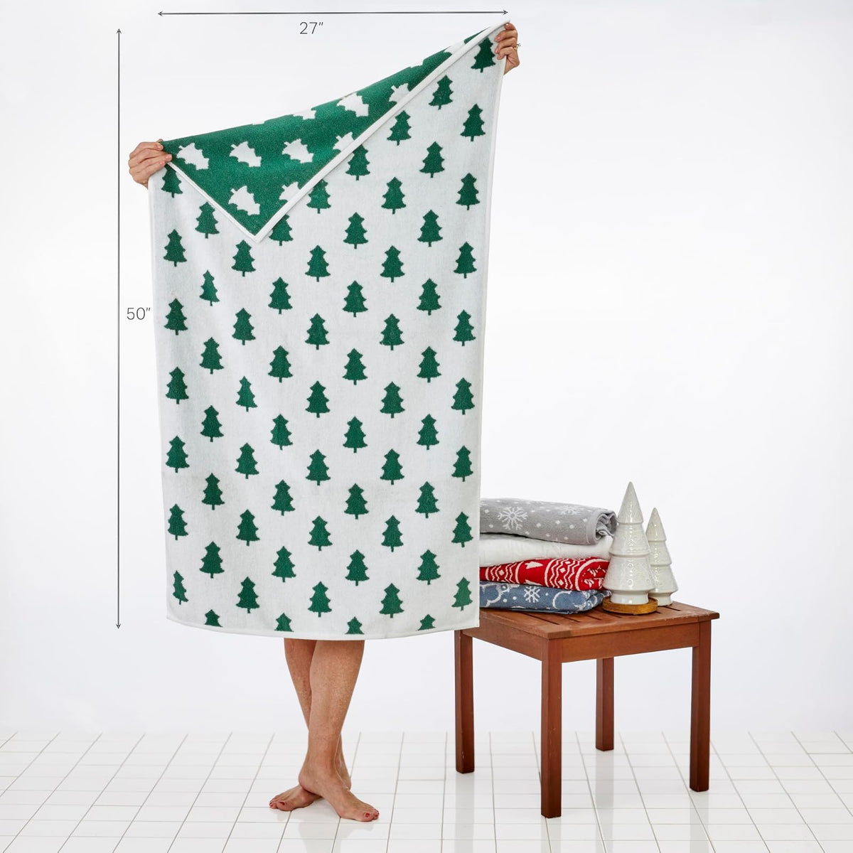 SKL Home - Toalla de baño para otoño/Invierno, Color Verde/Blanco
