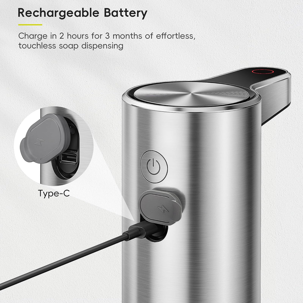EKO Aroma - Dispensador automático de jabón sin Contacto para Cocina y baño, dispensador de jabón líquido para Manos, Resistente al Agua y Recargable, 9 onzas líquidas (Inoxidable)