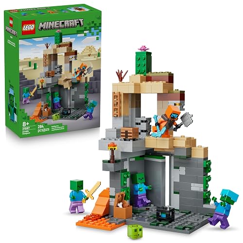 LEGO Minecraft El Calabozo de Zombies – Juguete de Construcción y Juego para Niños y Niñas Desde 8 Años – Set Minecraft con 3 Zombies, Figura de Guerrero y Accesorios – 21587