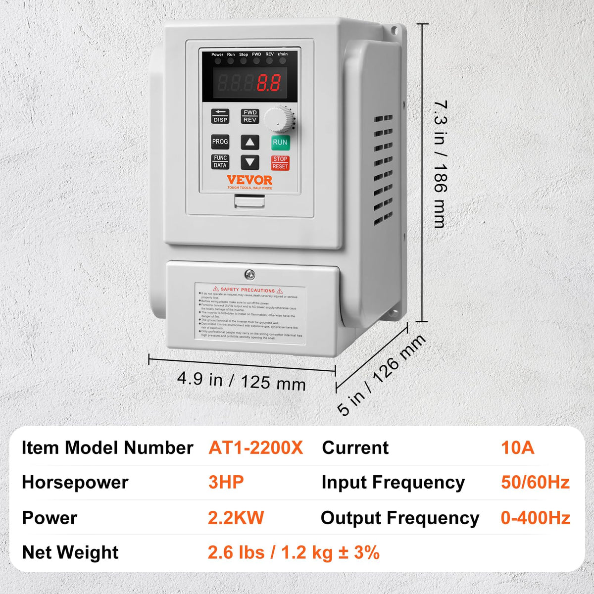 VEVOR VFD 3HP, 2.2KW, 10A, 1 fase 220V-240V entrada a 3 fases 220V-240V salida variable, 0-400Hz VFD para control de velocidad del motor de CA