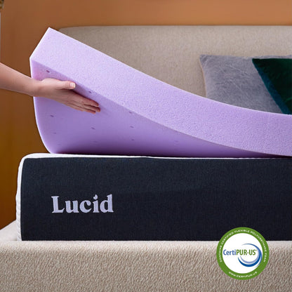 Lucid - Colchoneta de Memory Foam con Infusión de Lavanda - Sobrecolchón Ventilado de 10 cm - Topper para Colchón Refrescante - Sensación Suave y Acolchada - Alivia Puntos de Presión - Queen