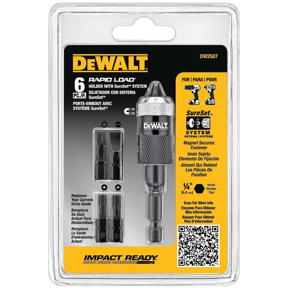 DEWALT Sujetador de Puntas para Atornillador 1/4", 6 Piezas, DW2507