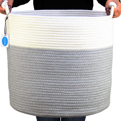 Casaphoria - Cesta de cuerda de algodón tejida con asa para recámara, cesta redonda de almacenamiento para baño, cesta de manta grande para sala de estar, cesta de lavandería alta tejida para