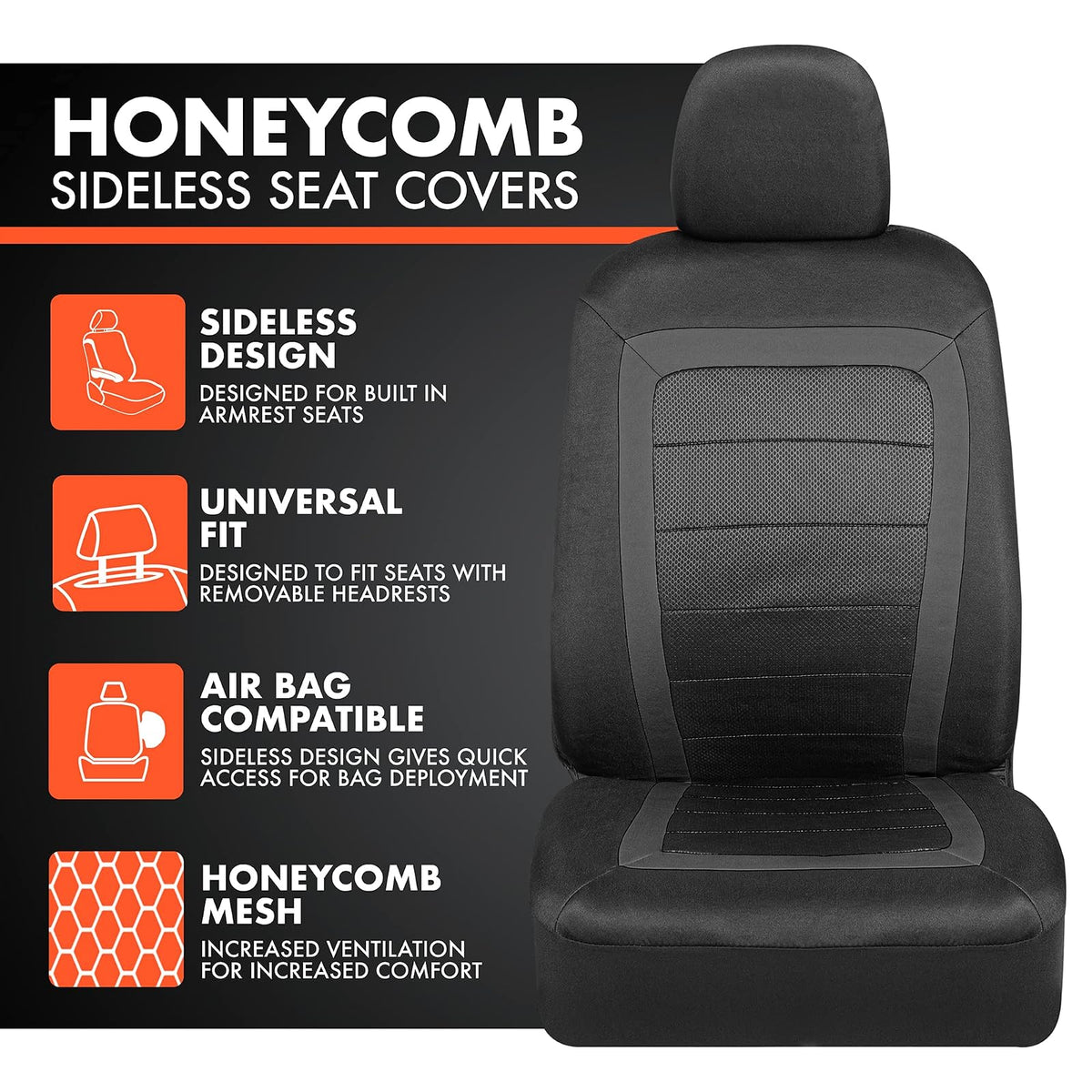 BDK - Juego completo de fundas de asiento de automóvil CarXs FreshMesh con detalles en color carbón: fundas de malla para asientos delanteros con protector de asiento trasero dividido, fundas interiores para automóviles, furgonetas y SUV