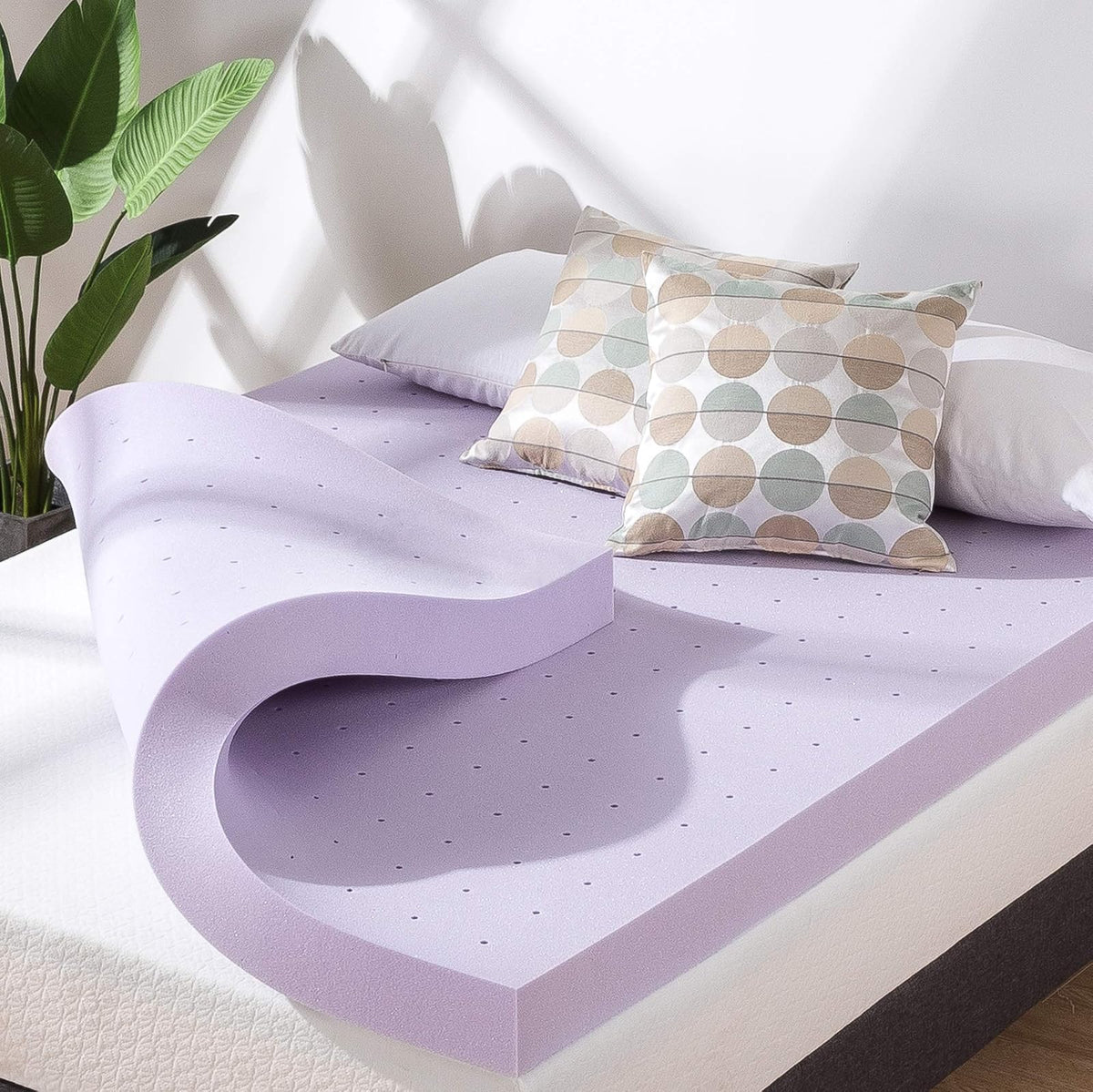 Mellow - Colchón de Espuma viscoelástica ventilada de 4 Pulgadas, infusión de Lavanda calmante, Certificado CertiPUR-US, tamaño Queen
