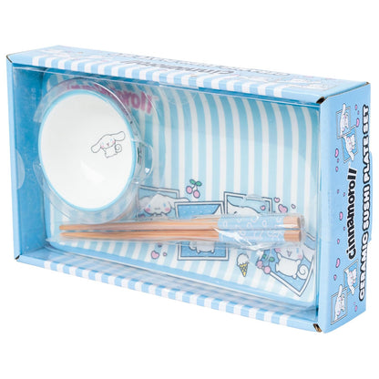Silver Buffalo Sanrio Hello Kitty and Friends Cinnamoroll Polaroids - Juego de sushi de cerámica con rayas azules y blancas con plato de salsa y palillos a juego
