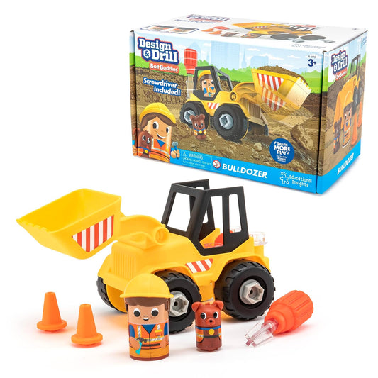 Educational Insights Design & Drill Bolt Buddies Bulldozer Juguetn Destornillador, Juguete Preese Desarmable cocolar Stem, Niños y Niñas Mayores de 3 años