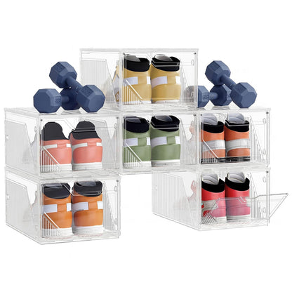 SONGMICS Cajas de Zapatos de Plástico, 6 Piezas con Puerta Magnética, Apilables y Conectables, 36x26x19 cm MLSP806WH01