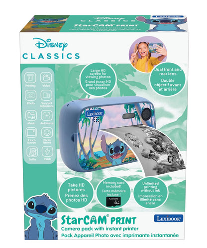 Lexibook, Disney Stitch, StarCAM Print, Pack de cámara con Impresora instantánea, función de Foto y vídeo, Tarjeta SD de 32 GB y Kit de personalización de Fotos Incluido, DJ150D