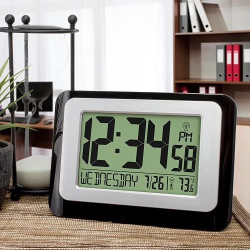 La Crosse Technology W88631 Reloj de Pared Digital atómico Negro con Temperatura