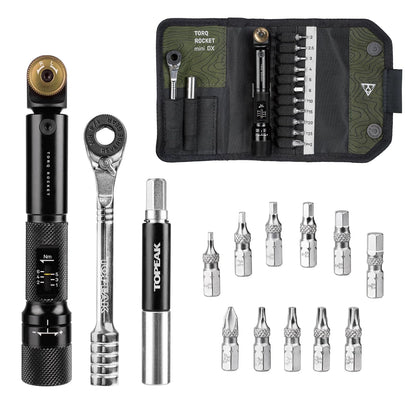 Topeak Torq Rocket Mini DX - Llave Dinamométrica Ajustable 1-6 Nm con Cabezal de Carraca y Juego de Herramientas Múltiples