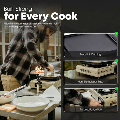 GasOne GS-3400P-KIT Estufa de gas propano o butano con plancha superior plana incluida, quemadores de estufa de doble combustible para cocinar para camping, cocina, aluminio fundido a presión con