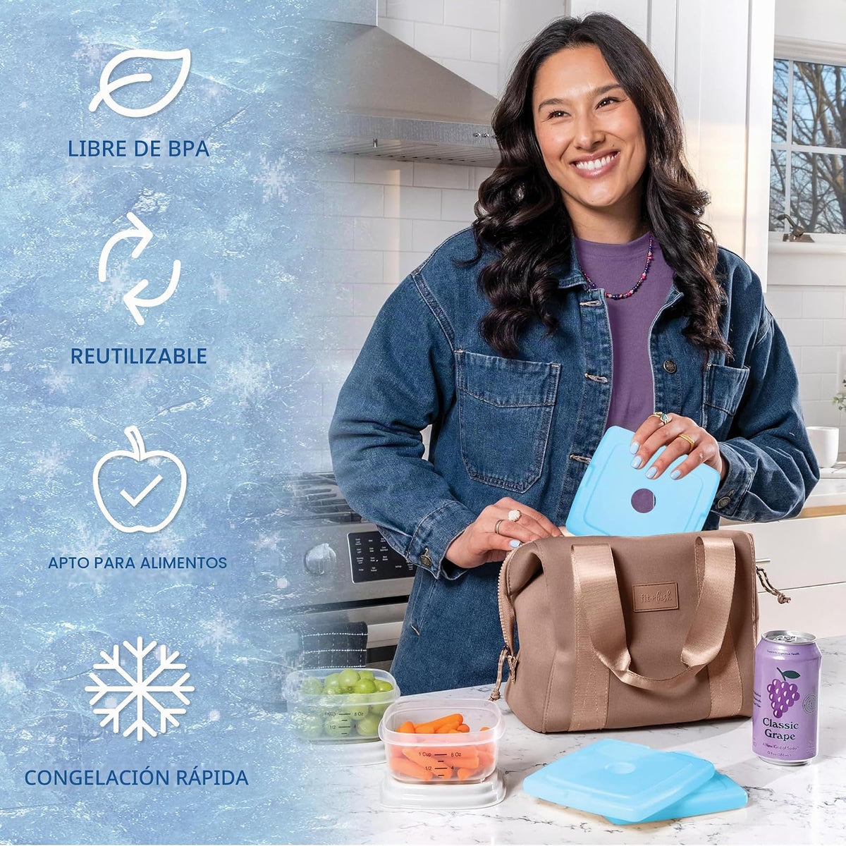 Cool Coolers by Fit & Fresh - Paquetes de hielo delgados, congelación rápida reutilizables para loncheras y enfriadores, paquetes de hielo de larga duración, ahorro de espacio, azul, paquete de 4