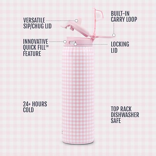 Ello Pop & Fill Botella de agua de acero inoxidable de 32 oz con tecnología QuickFill, de doble pared y aislada al vacío, con tapa de cierre a prueba de fugas, popote y trago, reutilizable, sin BPA