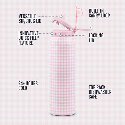 Ello Pop & Fill Botella de agua de acero inoxidable de 32 oz con tecnología QuickFill, de doble pared y aislada al vacío, con tapa de cierre a prueba de fugas, popote y trago, reutilizable, sin BPA