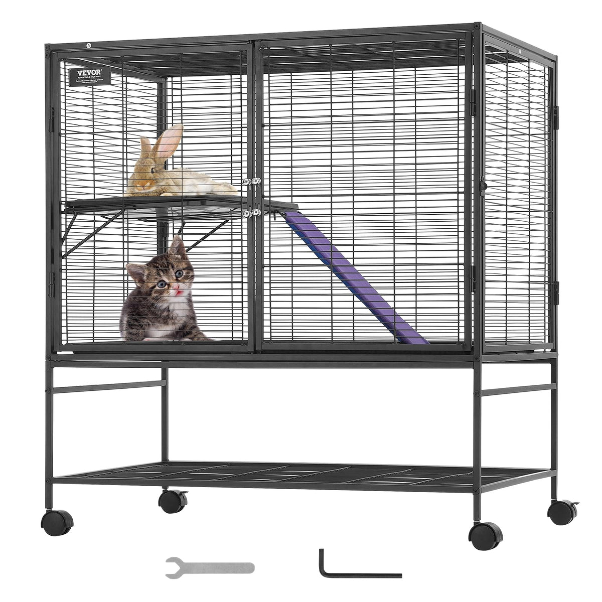 VEVOR Jaula de hurón de Metal rodante de 39 Pulgadas, Jaula Grande de 2 Niveles, Jaula de Animales pequeños con rampas y Bandeja, fácil de Instalar para Ratones de Mascotas, hámster, Conejillo de