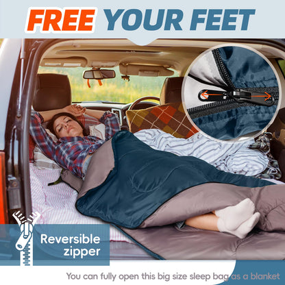 MEREZA - Saco de Dormir de Invierno de 0 Grados para Adultos y niños con Almohada, Saco de Dormir para Clima frío para 4 Estaciones, Camping, Senderismo, mochilero, Sacos de Dormir para Grandes y