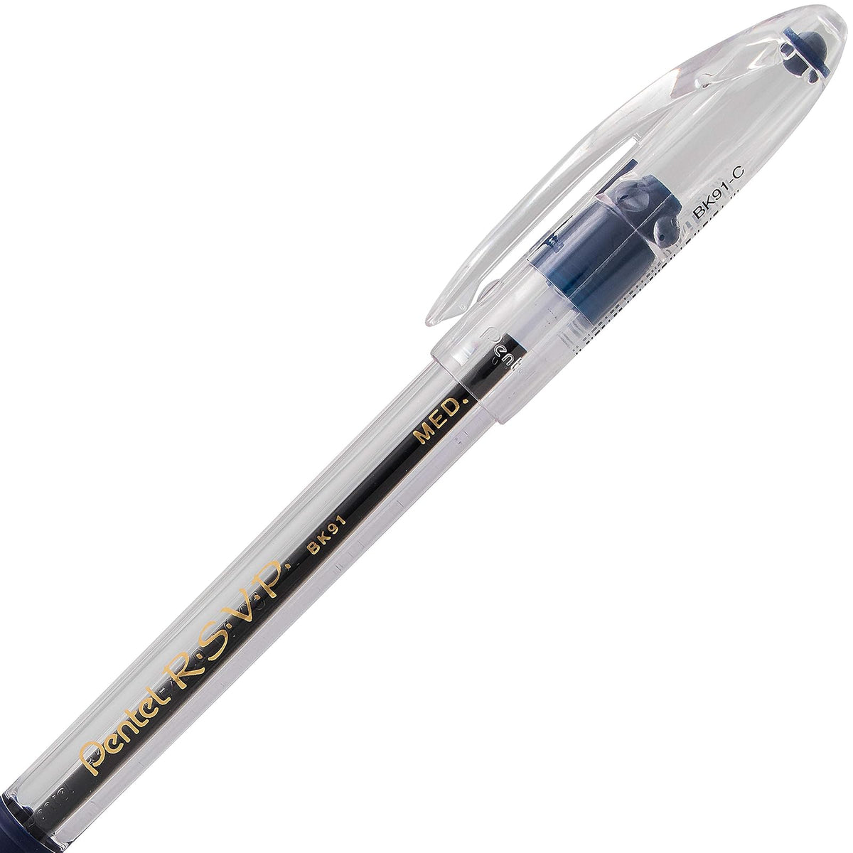 Pentel BK91C R.S.V.P. Bolígrafo 1 mm Azul | Caja de 12, barril transparente, tinta azul, punta acero inoxidable, recargable