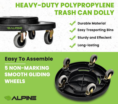 Alpine Rolling Brute - cubeta de Basura con Ruedas/Base de Rodillo para Cubos de Basura Redondos de 20, 32, 44 o 55 galones, Resistente con Capacidad para hasta 500 Libras (Negro)