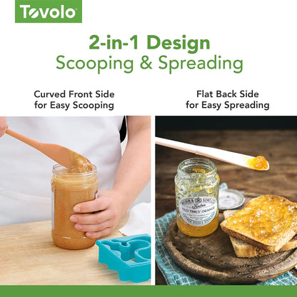 Tovolo Flex-Core Espátula Silicona Para Tarro | Mango Largo Con Cabeza En Ángulo Para Recoger Y Raspar, Resistente Al Calor, Aptas Para Lavaplatos