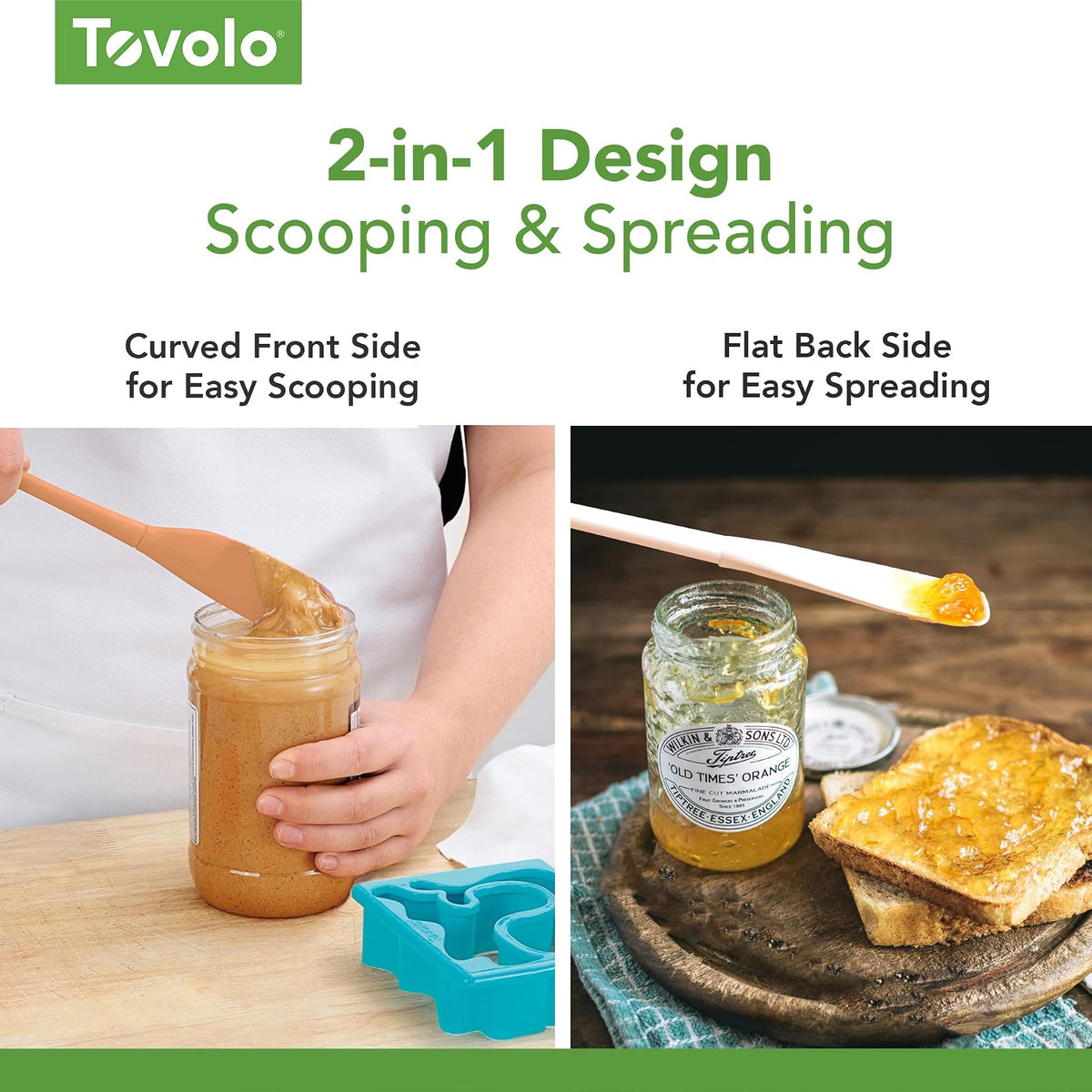 Tovolo Flex-Core - Espátula de silicona para tarro – Espátula de goma de mango largo con cabeza en ángulo para recoger y raspar, espátulas resistentes al calor para uso en cocina, apto para lavaplatos